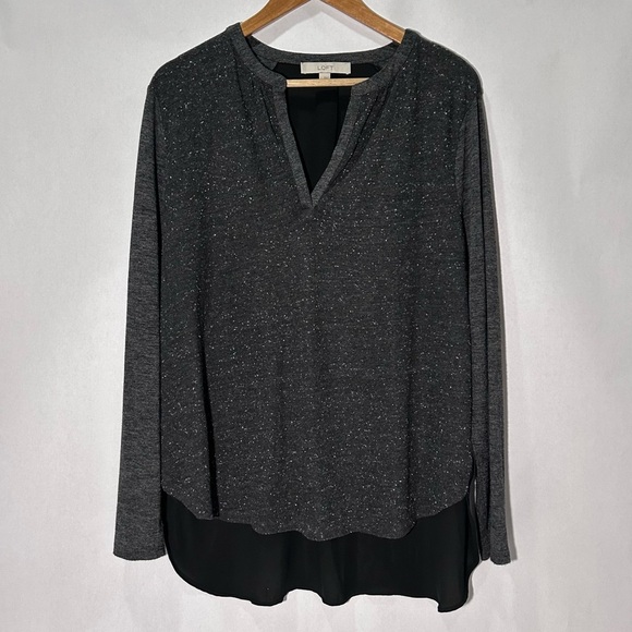 Ann Taylor Loft Mixed Material Long Sleeve Blouse - Picture 1 of 7